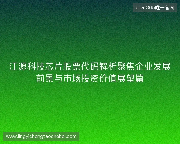 江源科技芯片股票代码解析聚焦企业发展前景与市场投资价值展望篇